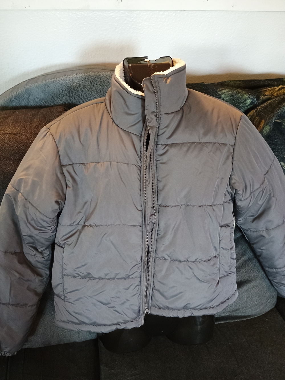 Justify Women’s Small Charcoal Sherpa Lined Puffer Jacket NWT Warm Winter Coat